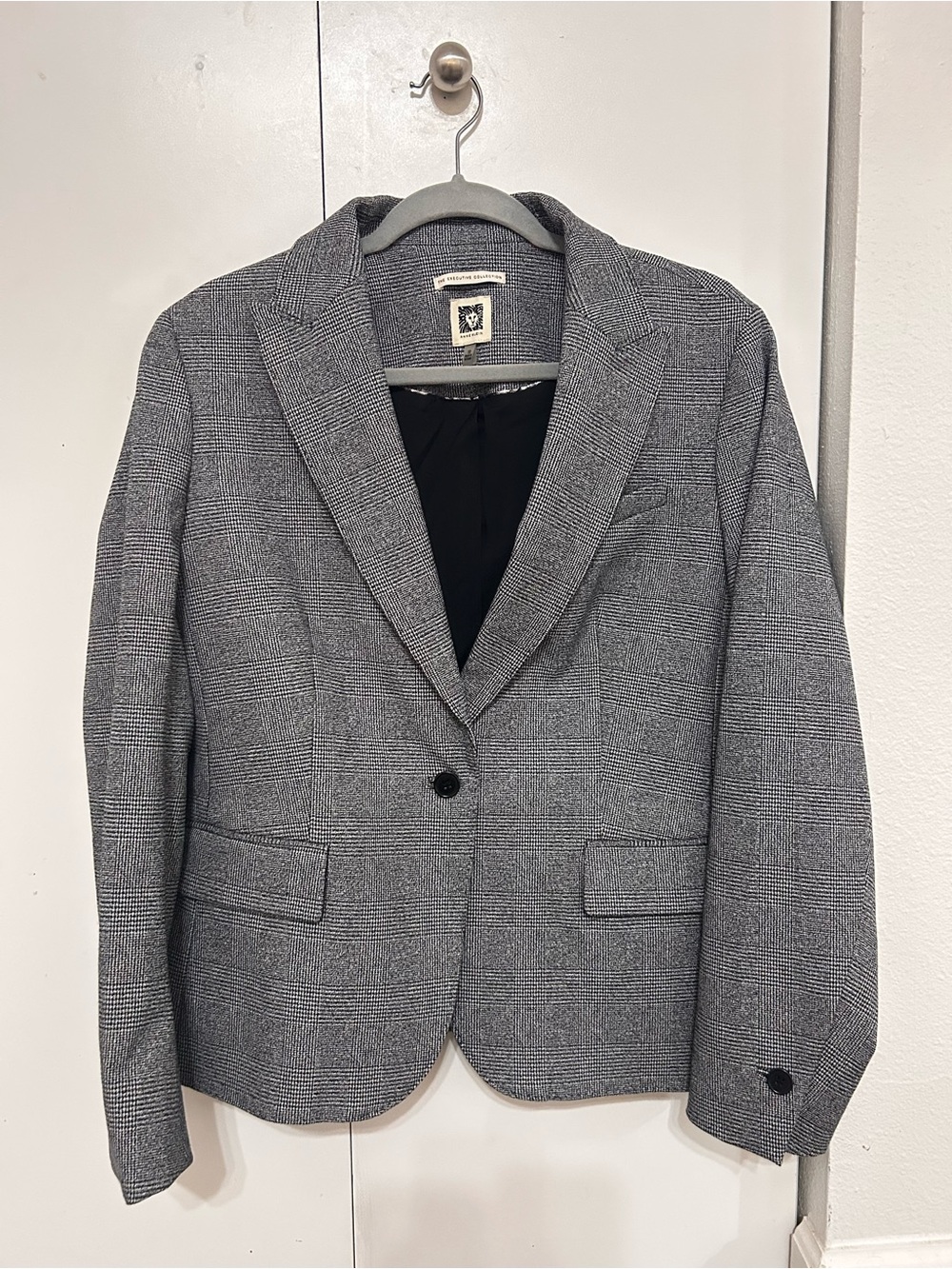 Anne Klein Gray Plaid Single-Button Blazer
